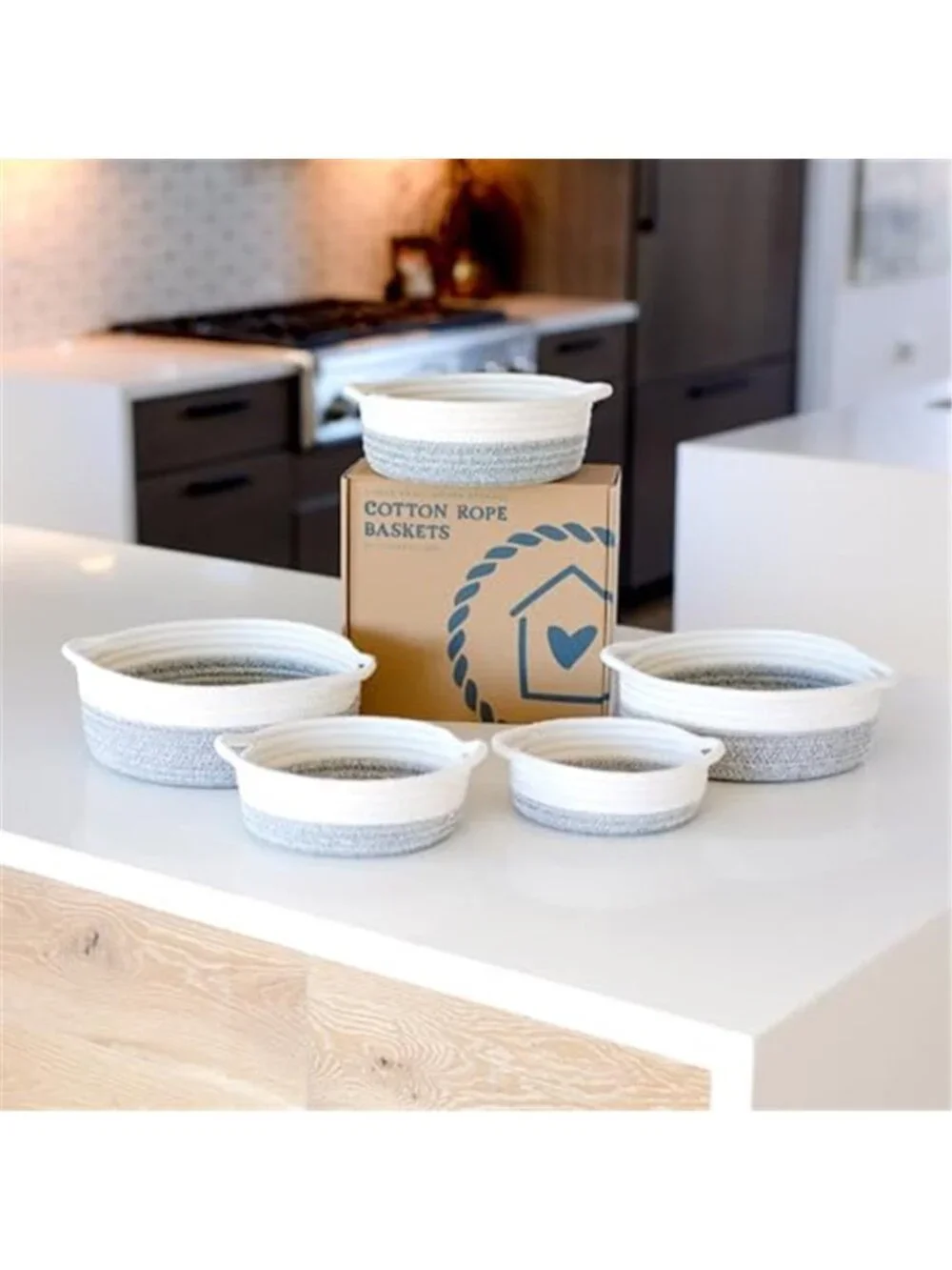 New 5-Piece Round Woven Cotton Rope Storage Baskets for Organizing